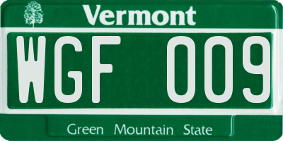 VT license plate WGF009