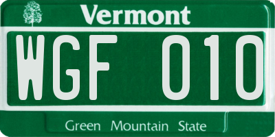 VT license plate WGF010
