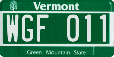 VT license plate WGF011