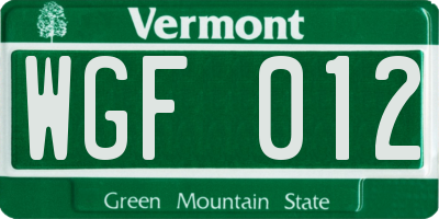 VT license plate WGF012