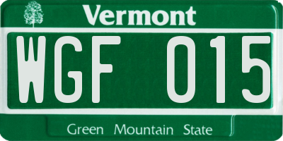 VT license plate WGF015