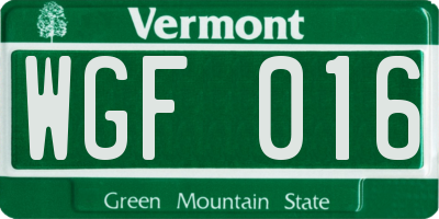 VT license plate WGF016