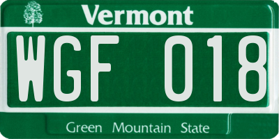 VT license plate WGF018