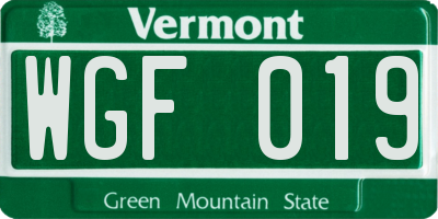 VT license plate WGF019