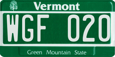 VT license plate WGF020