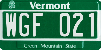 VT license plate WGF021