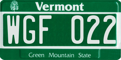 VT license plate WGF022