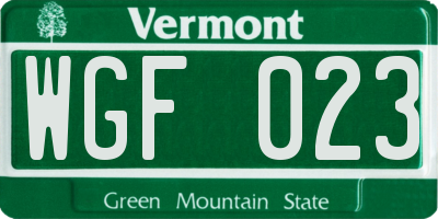 VT license plate WGF023