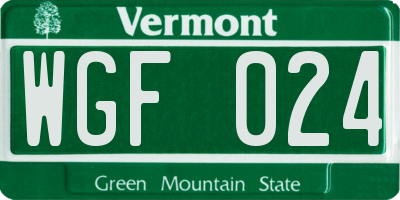 VT license plate WGF024