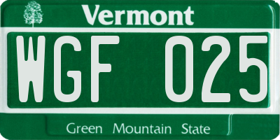 VT license plate WGF025