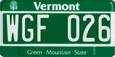 VT license plate WGF026