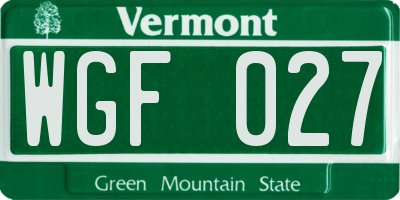 VT license plate WGF027