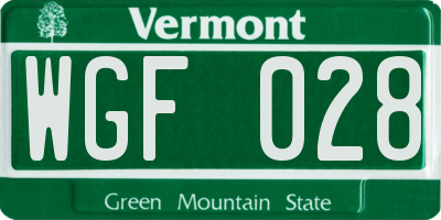 VT license plate WGF028