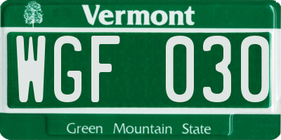 VT license plate WGF030