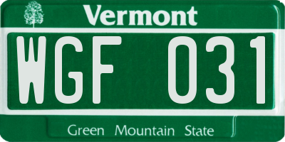 VT license plate WGF031