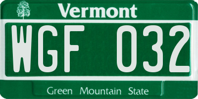 VT license plate WGF032