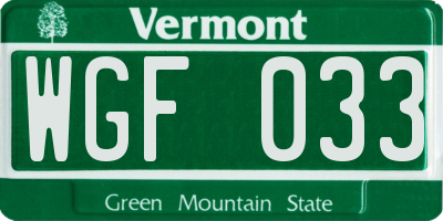 VT license plate WGF033