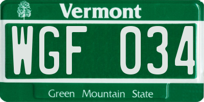 VT license plate WGF034