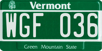 VT license plate WGF036