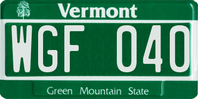 VT license plate WGF040
