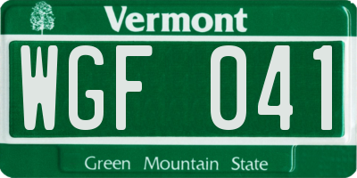VT license plate WGF041