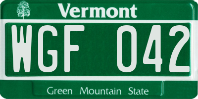 VT license plate WGF042