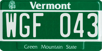 VT license plate WGF043