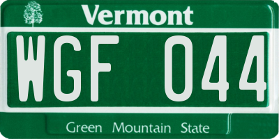 VT license plate WGF044