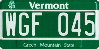 VT license plate WGF045