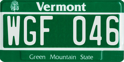 VT license plate WGF046