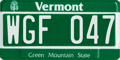 VT license plate WGF047