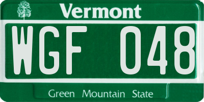 VT license plate WGF048