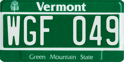 VT license plate WGF049