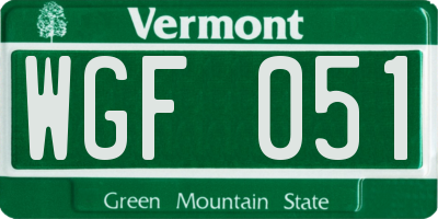 VT license plate WGF051