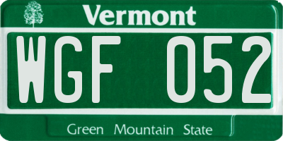 VT license plate WGF052
