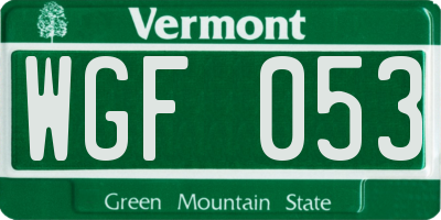 VT license plate WGF053