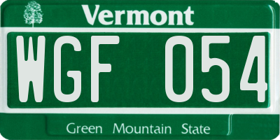 VT license plate WGF054