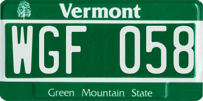VT license plate WGF058