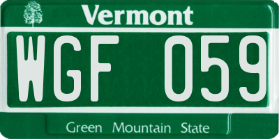 VT license plate WGF059