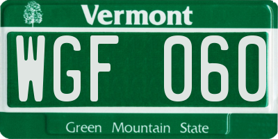 VT license plate WGF060
