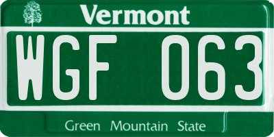 VT license plate WGF063