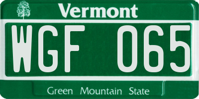 VT license plate WGF065