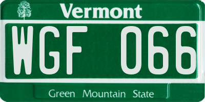 VT license plate WGF066