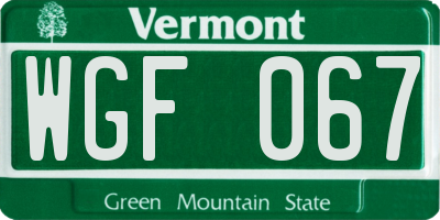 VT license plate WGF067