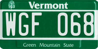 VT license plate WGF068