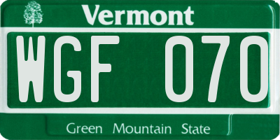 VT license plate WGF070