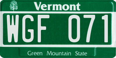 VT license plate WGF071