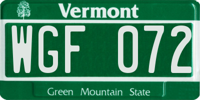 VT license plate WGF072
