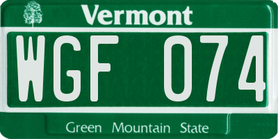VT license plate WGF074