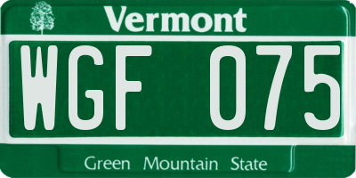 VT license plate WGF075